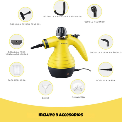 MÁQUINA PORTÁTIL DE VAPOR + 9 ACCESORIOS MULTIFUNCIONALES
